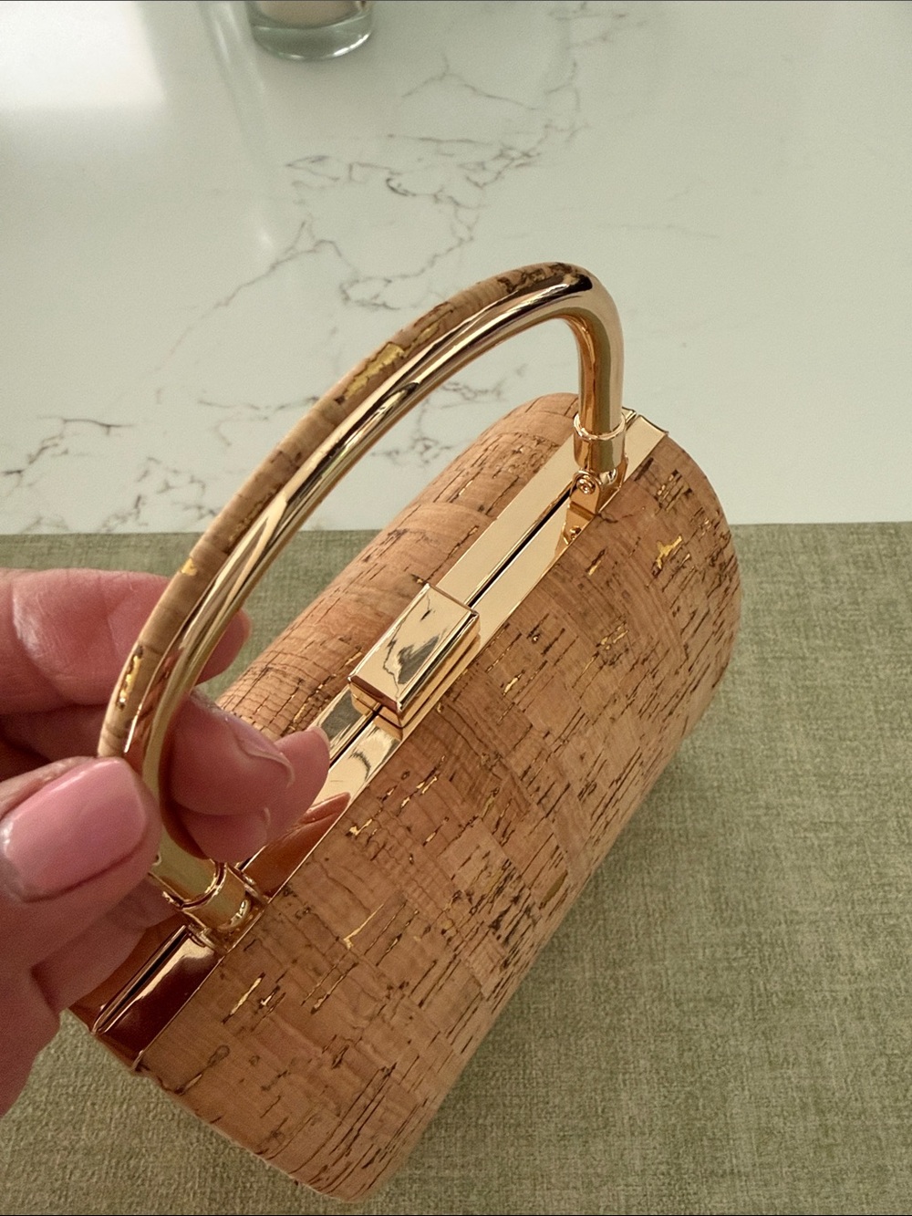 Natural Cork Hard Framed Mini Handbag with Gold Detail NEW - Picture 5 of 11